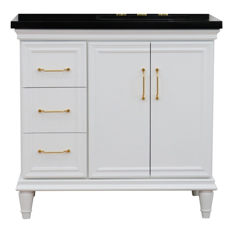 37 in. Single Wooden Vanity  White Black Galaxy Rectangle Right Door.Right Sink