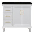 37 in. Single Wooden Vanity  White Black Galaxy Rectangle Right Door.Right Sink