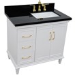 37 in. Single Wooden Vanity  White Black Galaxy Rectangle Right Door.Right Sink