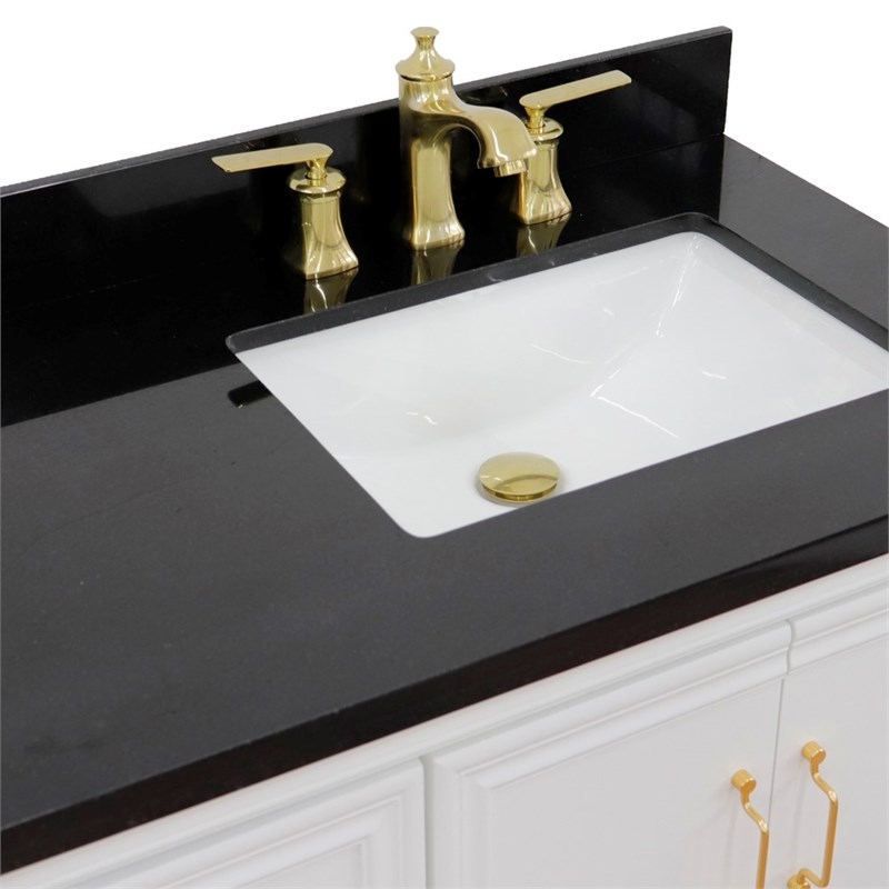 37 in. Single Wooden Vanity  White Black Galaxy Rectangle Right Door.Right Sink