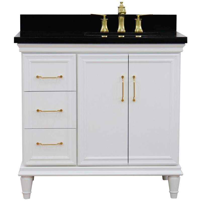 37 in. Single Wooden Vanity  White Black Galaxy Rectangle Right Door.Right Sink