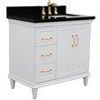 37 in. Single Wooden Vanity  White Black Galaxy Rectangle Right Door.Right Sink