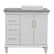 37 in. Single Wooden Vanity  White Gray Granite Round Right Door.Right Sink