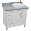 37 in. Single Wooden Vanity  White Gray Granite Round Right Door.Right Sink