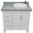 37 in. Single Wooden Vanity  White Gray Granite Round Right Door.Right Sink