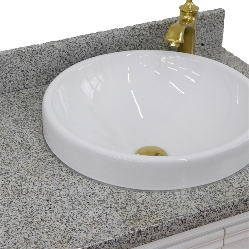 37 in. Single Wooden Vanity  White Gray Granite Round Right Door.Right Sink