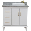 37 in. Single Wooden Vanity  White Gray Granite Round Right Door.Right Sink
