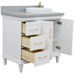 37 in. Single Wooden Vanity  White Gray Granite Round Right Door.Right Sink