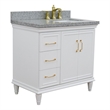 37 in. Single Wooden Vanity  White Gray Granite Rectangle Right Door.Right Sink