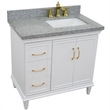 37 in. Single Wooden Vanity  White Gray Granite Rectangle Right Door.Right Sink