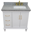 37 in. Single Wooden Vanity  White Gray Granite Rectangle Right Door.Right Sink