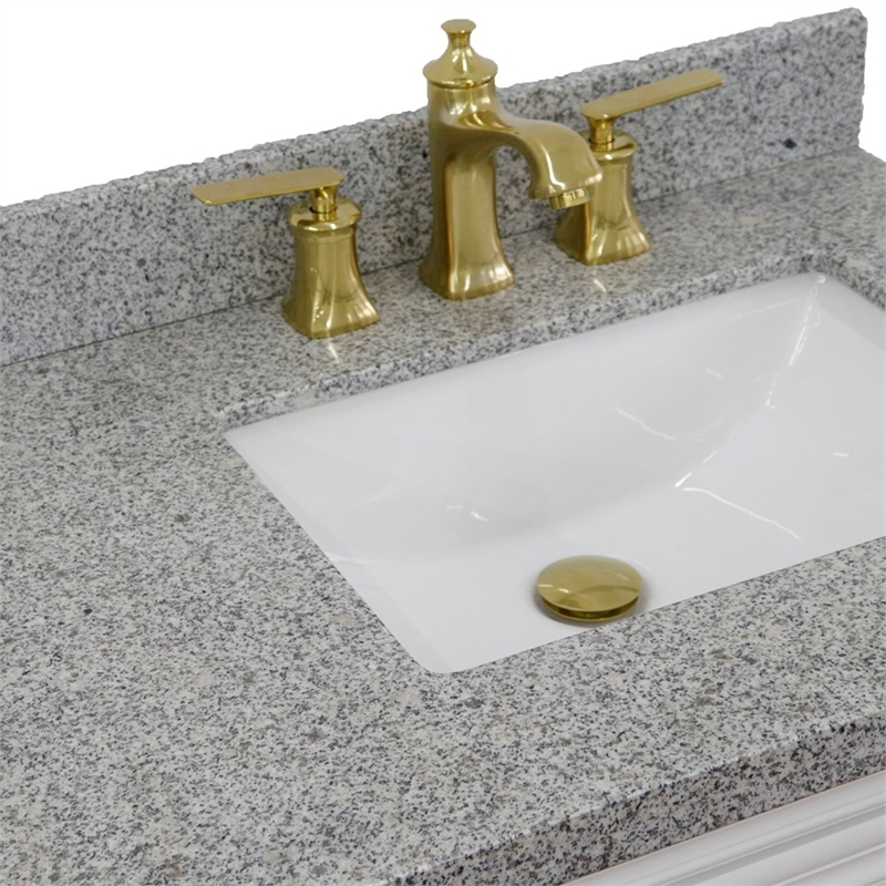 37 in. Single Wooden Vanity  White Gray Granite Rectangle Right Door.Right Sink