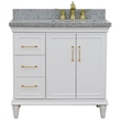 37 in. Single Wooden Vanity  White Gray Granite Rectangle Right Door.Right Sink