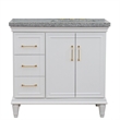 37 in. Single Wooden Vanity  White Gray Granite Rectangle Right Door.Right Sink