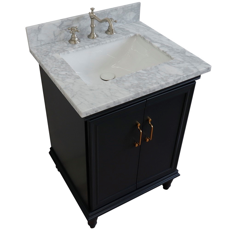 25 in. Single Wooden Vanity  Dark Gray with White Carrara Rectangle Sink