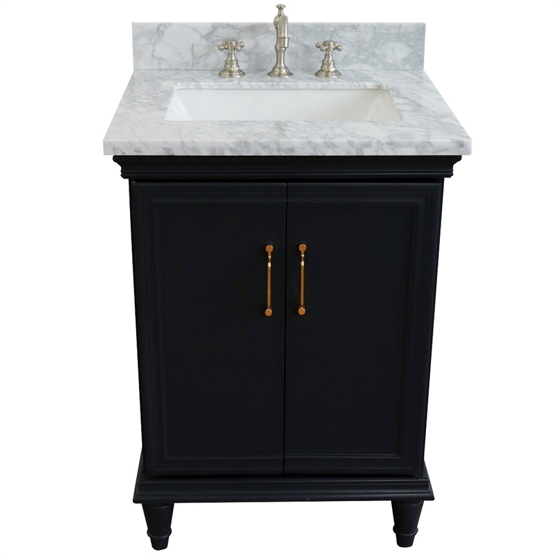 25 in. Single Wooden Vanity  Dark Gray with White Carrara Rectangle Sink