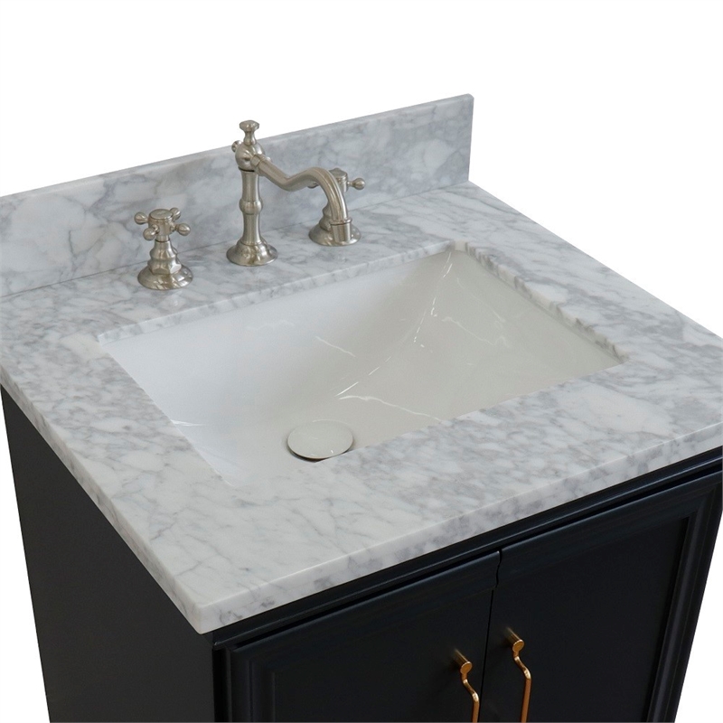 25 in. Single Wooden Vanity  Dark Gray with White Carrara Rectangle Sink
