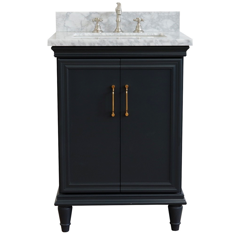 25 in. Single Wooden Vanity  Dark Gray with White Carrara Rectangle Sink