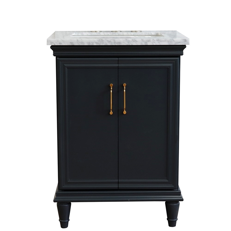 25 in. Single Wooden Vanity  Dark Gray with White Carrara Rectangle Sink