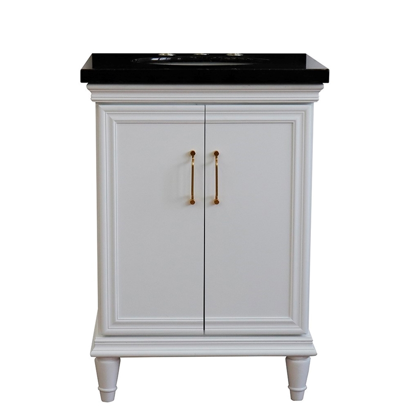 25 in. Single Wooden Vanity  White with Black Galaxy Oval Sink