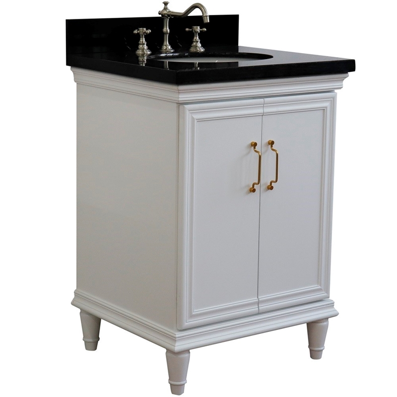 25 in. Single Wooden Vanity  White with Black Galaxy Oval Sink