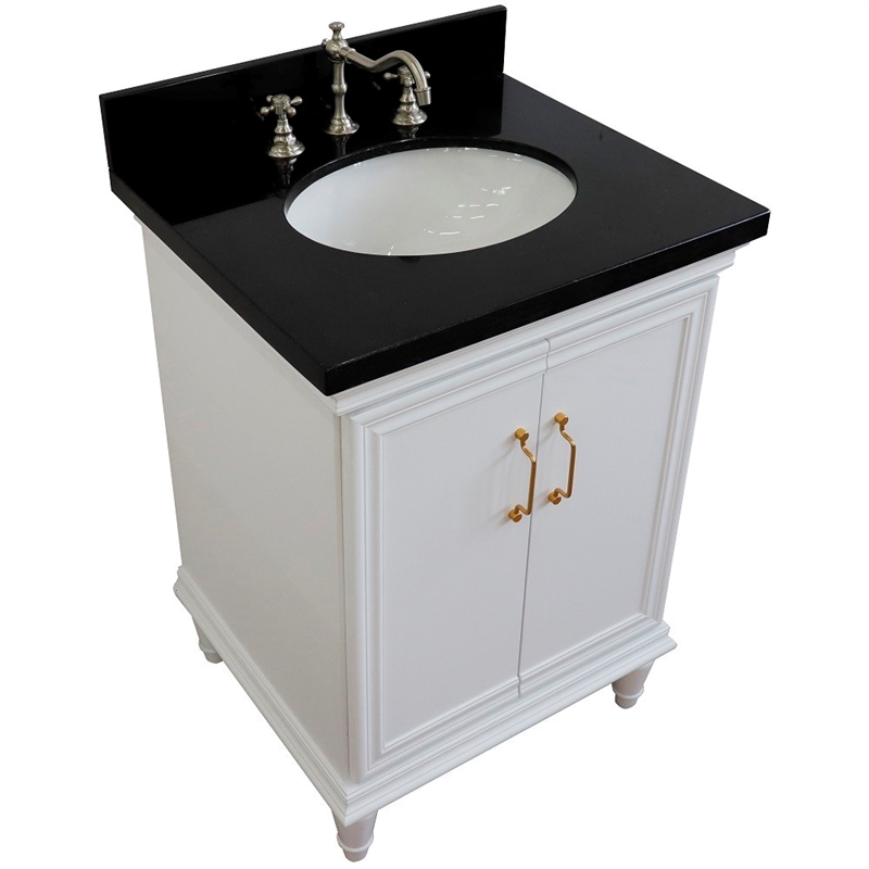 25 in. Single Wooden Vanity  White with Black Galaxy Oval Sink