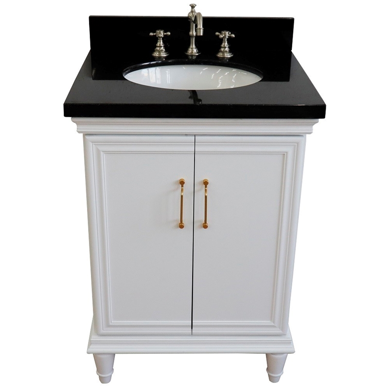 25 in. Single Wooden Vanity  White with Black Galaxy Oval Sink