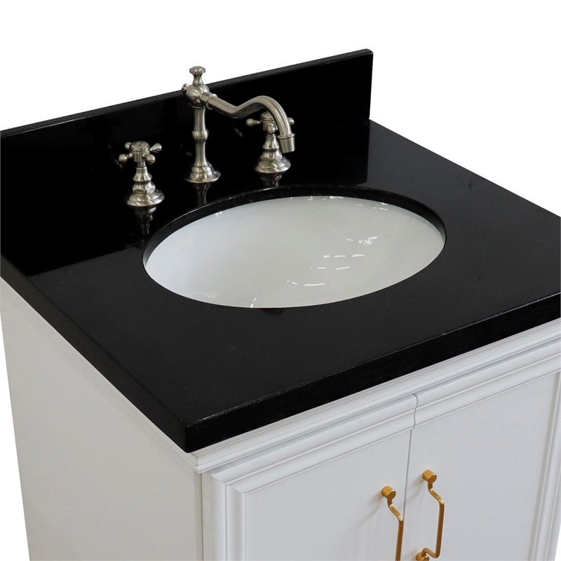 25 in. Single Wooden Vanity  White with Black Galaxy Oval Sink