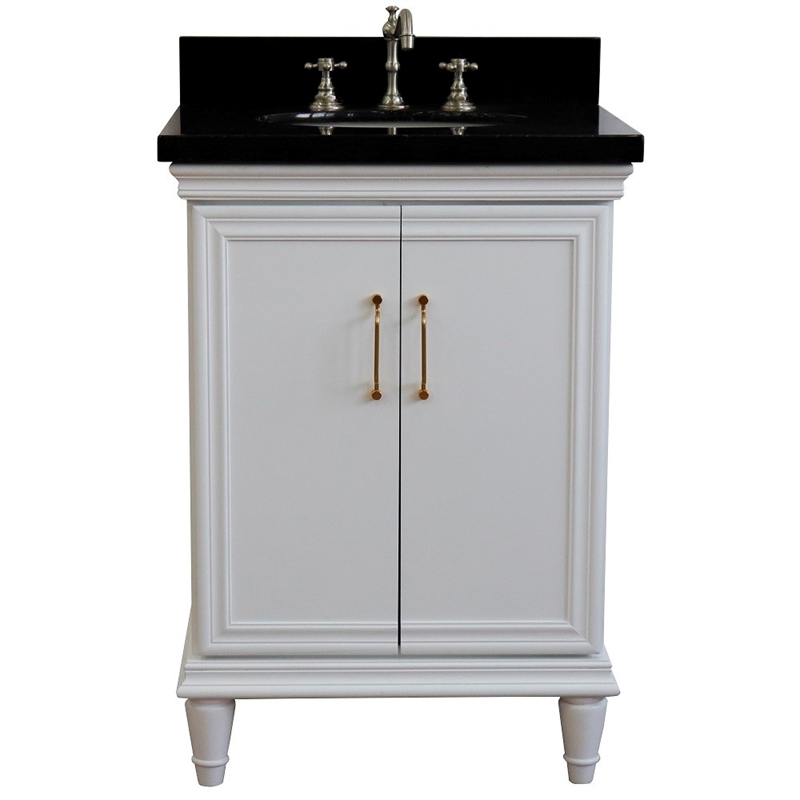 25 in. Single Wooden Vanity  White with Black Galaxy Oval Sink