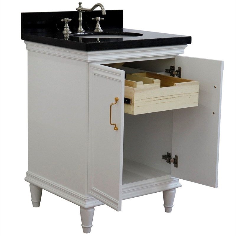 25 in. Single Wooden Vanity  White with Black Galaxy Oval Sink