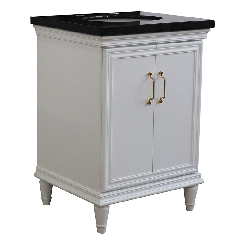 25 in. Single Wooden Vanity  White with Black Galaxy Oval Sink