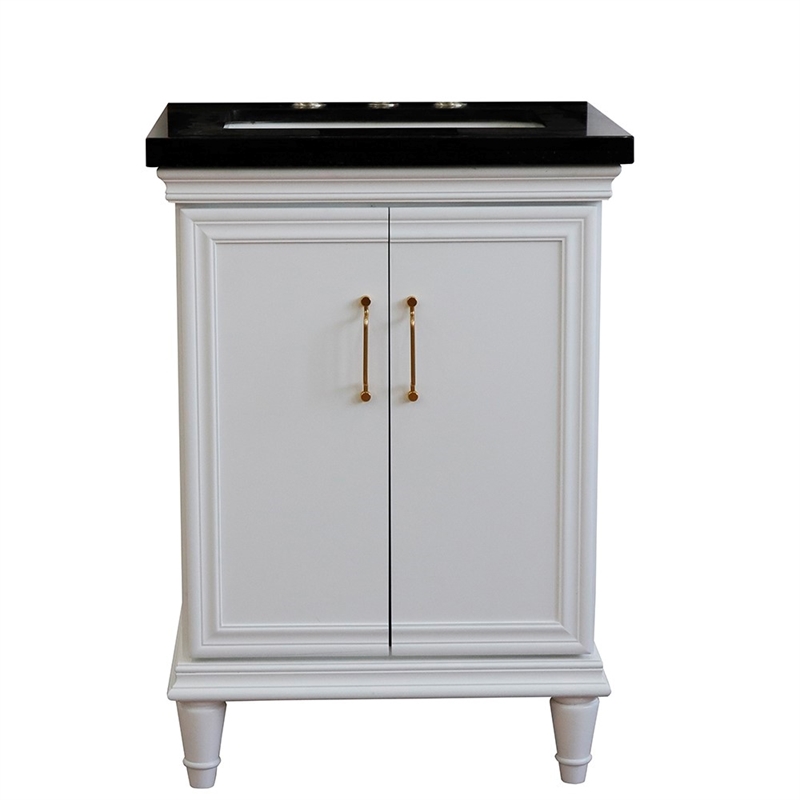 25 in. Single Wooden Vanity  White with Black Galaxy Rectangle Sink