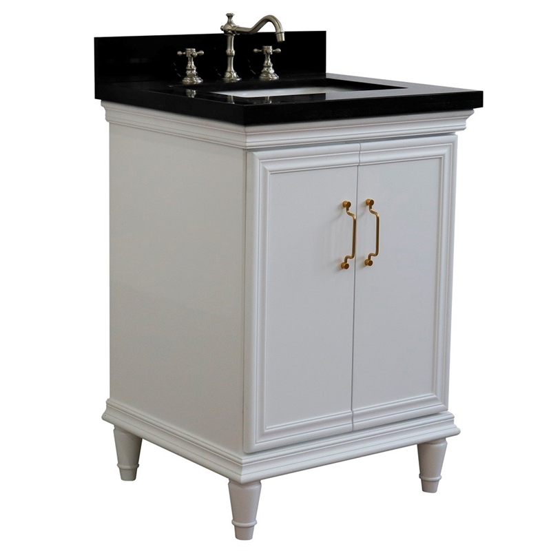 25 in. Single Wooden Vanity  White with Black Galaxy Rectangle Sink