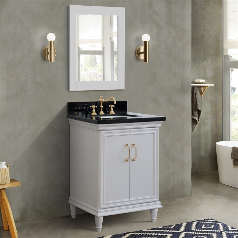 25 in. Single Wooden Vanity  White with Black Galaxy Rectangle Sink