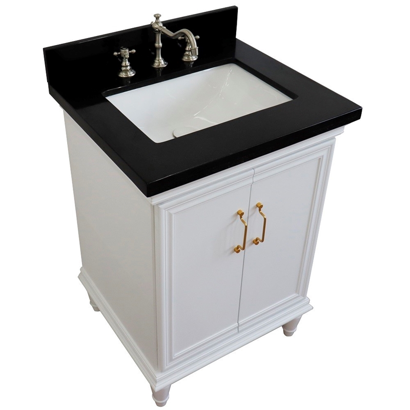 25 in. Single Wooden Vanity  White with Black Galaxy Rectangle Sink