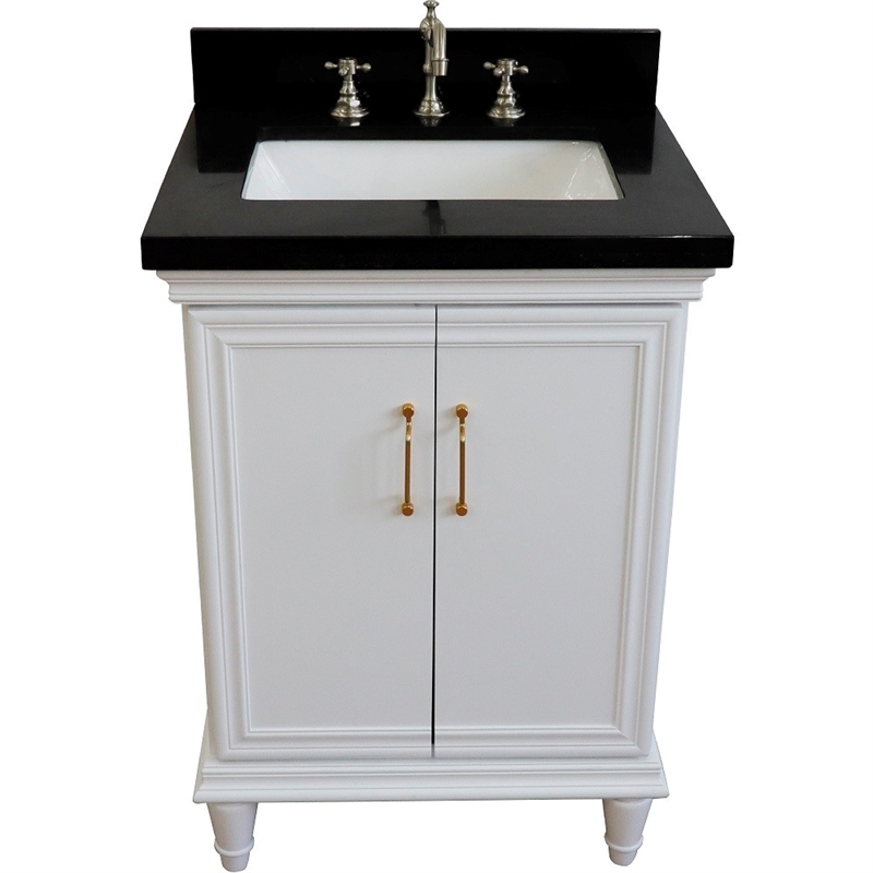 25 in. Single Wooden Vanity  White with Black Galaxy Rectangle Sink