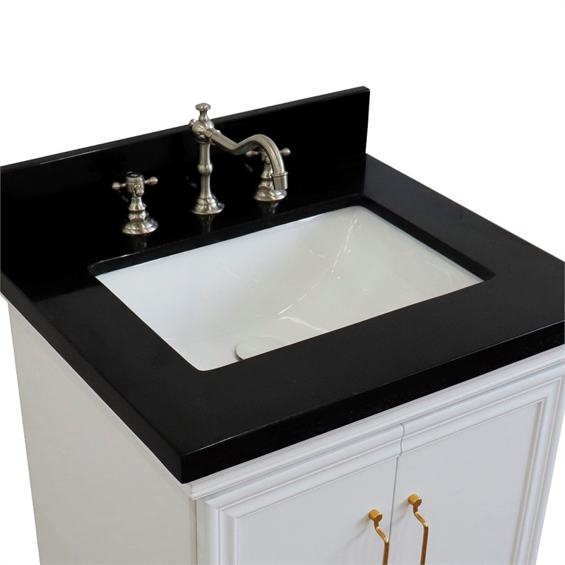 25 in. Single Wooden Vanity  White with Black Galaxy Rectangle Sink