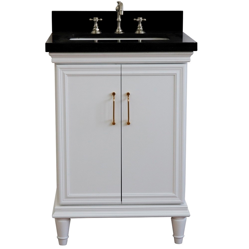 25 in. Single Wooden Vanity  White with Black Galaxy Rectangle Sink