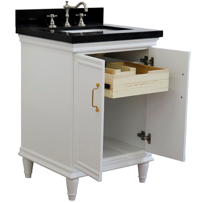 25 in. Single Wooden Vanity  White with Black Galaxy Rectangle Sink