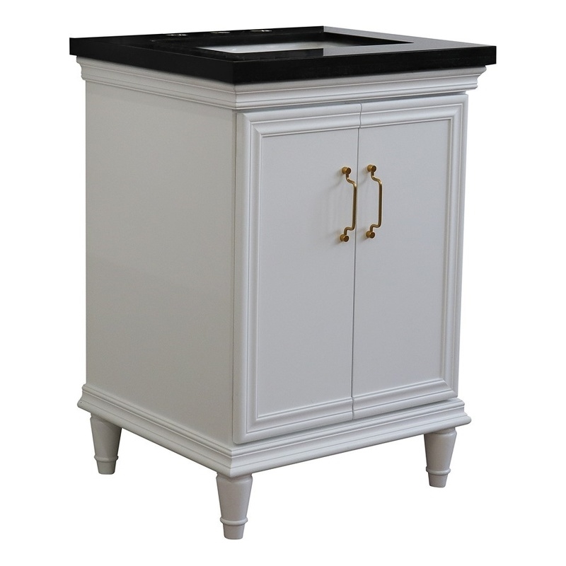 25 in. Single Wooden Vanity  White with Black Galaxy Rectangle Sink