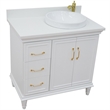 37 in. Single Wooden Vanity  White White Quartz Round Right Door.Right Sink