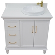 37 in. Single Wooden Vanity  White White Quartz Round Right Door.Right Sink