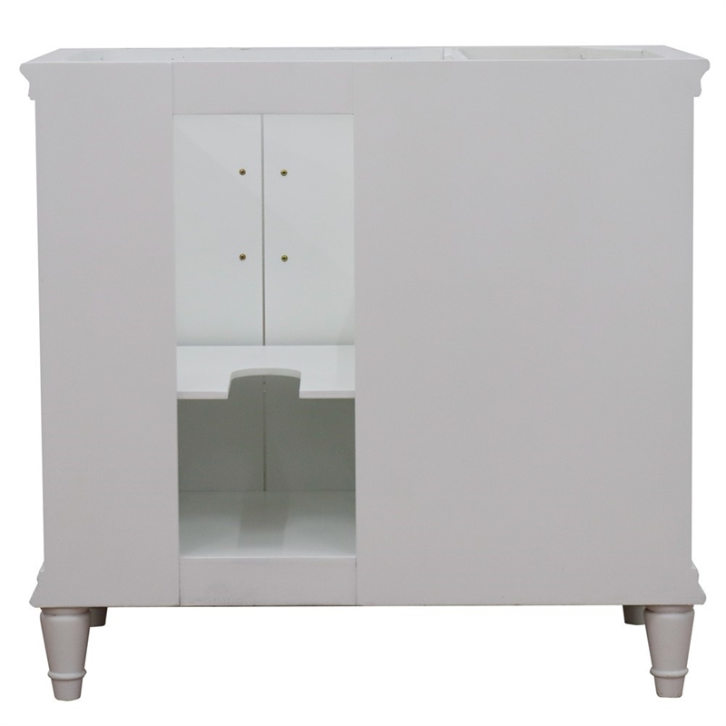37 in. Single Wooden Vanity  White White Quartz Round Right Door.Right Sink