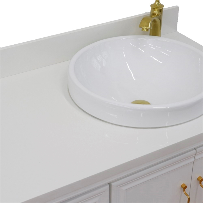37 in. Single Wooden Vanity  White White Quartz Round Right Door.Right Sink