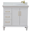 37 in. Single Wooden Vanity  White White Quartz Round Right Door.Right Sink