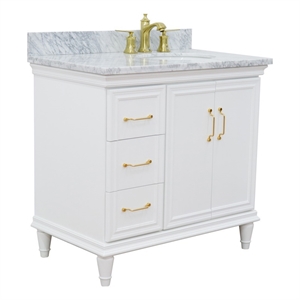 37 in. Single Wooden Vanity  White White Carrara Oval Right Door.Right Sink