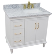 37 in. Single Wooden Vanity  White White Carrara Rectangle Right Door.Right Sink