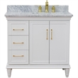 37 in. Single Wooden Vanity  White White Carrara Rectangle Right Door.Right Sink