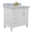 37 in. Single Wooden Vanity  White White Carrara Rectangle Right Door.Right Sink
