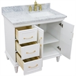 37 in. Single Wooden Vanity  White White Carrara Rectangle Right Door.Right Sink